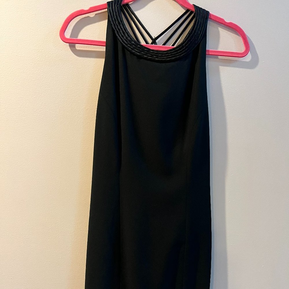 Liz Claiborne Evening Black Cocktail Dress Size 6 Criss Cross Back Back zipper
